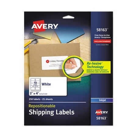 Avery Dennison Avery, REPOSITIONABLE ADDRESS LABELS W/SURE FEED, INKJET/LASER, 2 X 4, WHITE, 250PK 58163